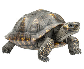 Obraz premium Tortoise with patterned shell isolated on white background. PNG transparent.