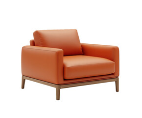 Modern orange armchair isolated on white background. PNG transparent.