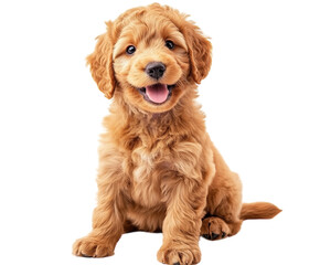 Labradoodle puppy sitting isolated on white background. PNG transparent.