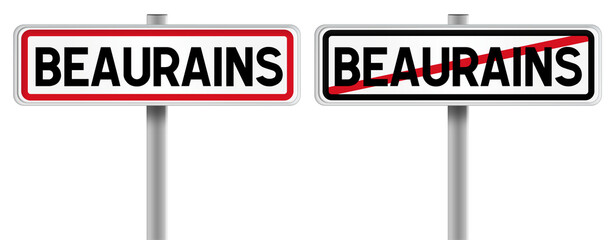 Panneau de BEAURAINS à l'Entrée et à la Sortie - Fond Transparent ou Blanc Disponible