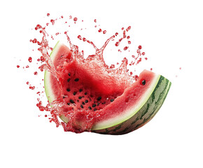 Watermelon half with juice splash isolated on white background. PNG transparent.