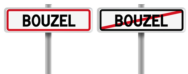 Panneau de BOUZEL à l'Entrée et à la Sortie - Fond Transparent ou Blanc Disponible