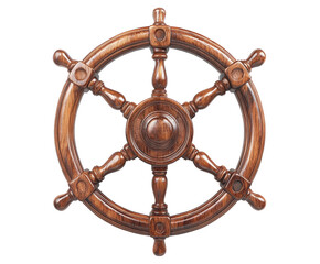 Wooden ship's steering wheel isolated on white background. PNG transparent. © Asier