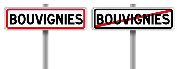 Panneau de BOUVIGNIES à l'Entrée et à la Sortie - Fond Transparent ou Blanc Disponible