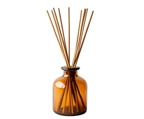 Amber glass reed diffuser isolated on white background. PNG transparent.