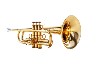 Golden trumpet isolated on white background. PNG transparent.