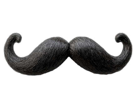 Fake black mustache isolated on white background. PNG transparent.