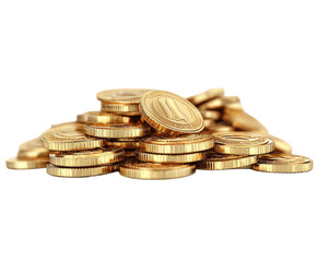 Pile of gold coins isolated on white background. PNG transparent.