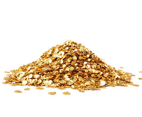 Pile of gold coins isolated on white background. PNG transparent.