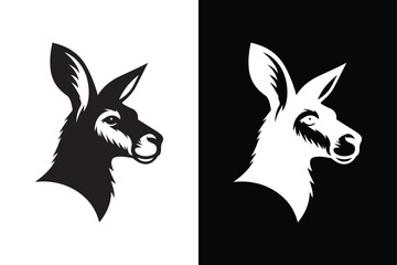 Kangaroo head vector icon with black and white background.