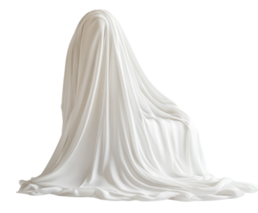 White draped fabric with natural folds on a plain white background. PNG transparent.