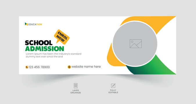 School admission facebook cover design, back-to-school social media banner, online education banner ads template.