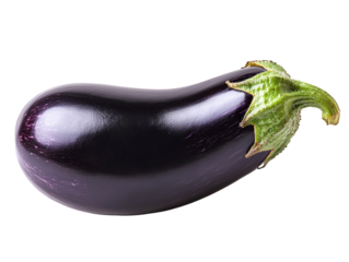 Glossy purple eggplant isolated on white background.. PNG transparent.