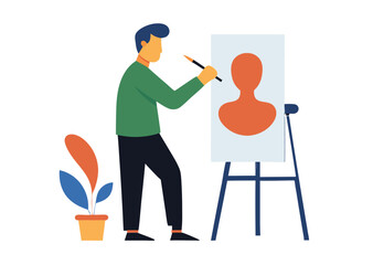 man painting silhouette, on white background vector 