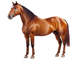 Brown horse standing isolated on white background.. PNG transparent.