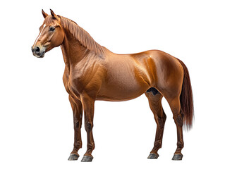 Obraz premium Brown horse standing isolated on white background.. PNG transparent.