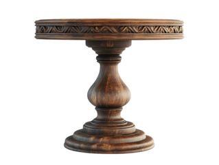 Antique wooden table with carvings isolated on white background.. PNG transparent.