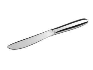 Elegant butter knife with a shiny finish on white background.. PNG transparent.