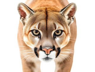 Puma walking forward isolated on white background.. PNG transparent.