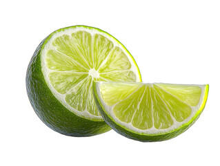 Lime half and wedge isolated on white background. PNG transparent.