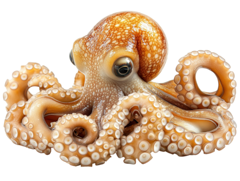 Lifelike octopus with extended tentacles isolated on white background. PNG transparent.