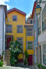 Obraz premium Facade of colorful buildings among the streets of the old city in Porto, Portugal.