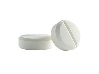 White round tablets isolated on white background. PNG transparent.