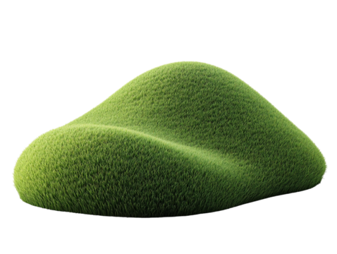 Lush green grassy hill isolated on white background. PNG transparent.