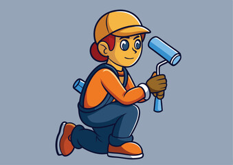 man painting silhouette, on white background vector 