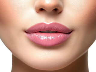 Fototapeta premium Pink lips slightly open isolated on white background. PNG transparent.