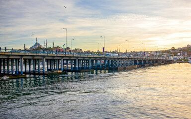 Galata, karakoy bridge and new mosque and old city of istanbul 