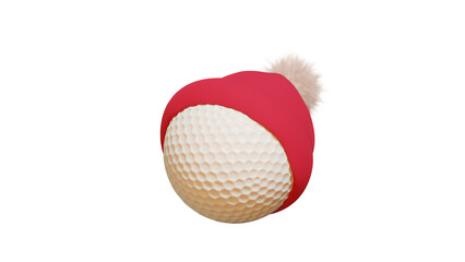 white golf ball wearing winter Christmas hat 3D rendering