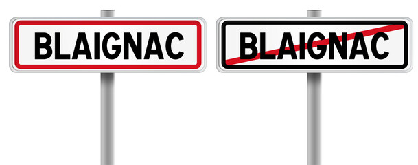 Panneau de BLAIGNAC à l'Entrée et à la Sortie - Fond Transparent ou Blanc Disponible