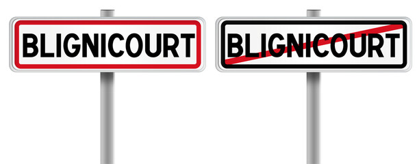 Panneau de BLIGNICOURT à l'Entrée et à la Sortie - Fond Transparent ou Blanc Disponible