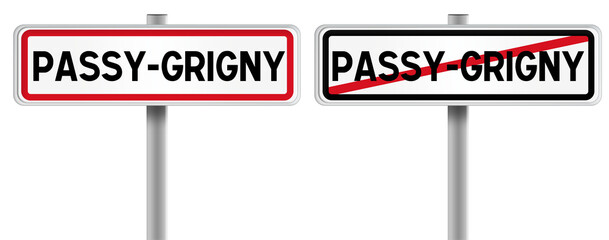 Panneau de PASSY-GRIGNY à l'Entrée et à la Sortie - Fond Transparent ou Blanc Disponible