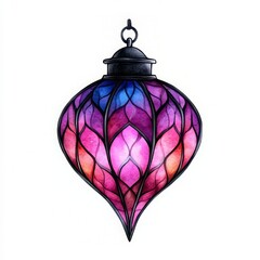 Fototapeta premium Beautiful stained glass lantern featuring a vibrant design with hues of purple, blue, and pink, perfect for home decor.