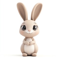 Obraz premium Cute cartoon rabbit with large expressive eyes and a friendly smile, perfect for children's illustrations and playful designs.