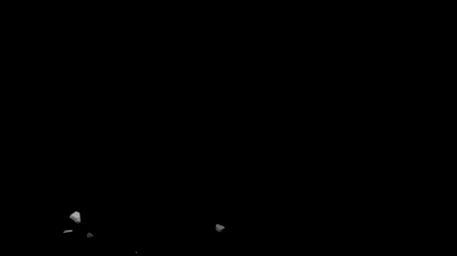 Explosions and destruction on the left side of the concrete wall. Destruction of the cement wall. Debris of falling concrete. Destruction screensaver. Concrete wall destruction animation. Black and wh