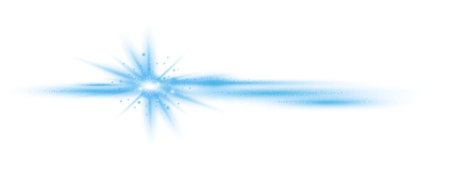 Shining blue stars rays of light and glowing streaks.