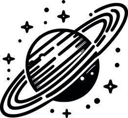 Continuous line drawing planet Saturn icon with satellite vector illustration generated Ai