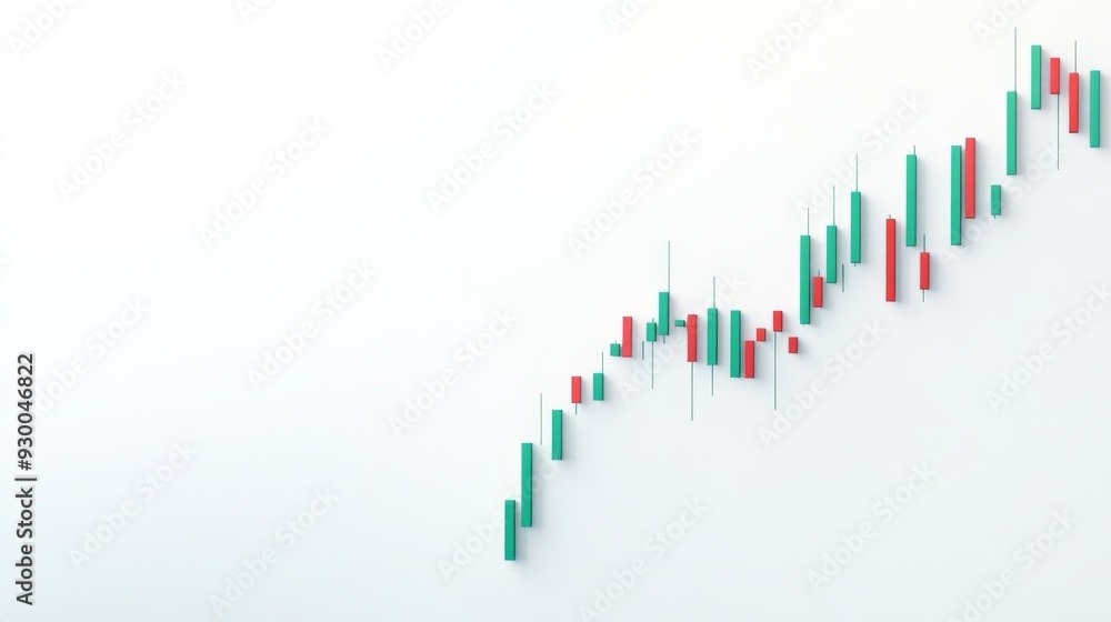 Poster dynamic financial chart with bullish and bearish trends in green and red candlestick patterns on whi