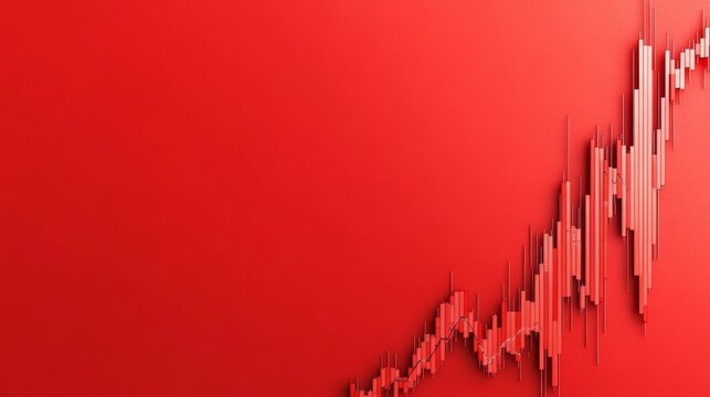 Bearish Market Trend Graphic with Red Background, Declining Candlesticks, and Trend Line for Financial Analysis Reports