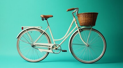 Vintage Bicycle with Wicker Basket on Colorful Background
