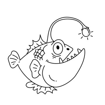 recommend clip art: hand drawn deep sea angler fish doodle cartoon line