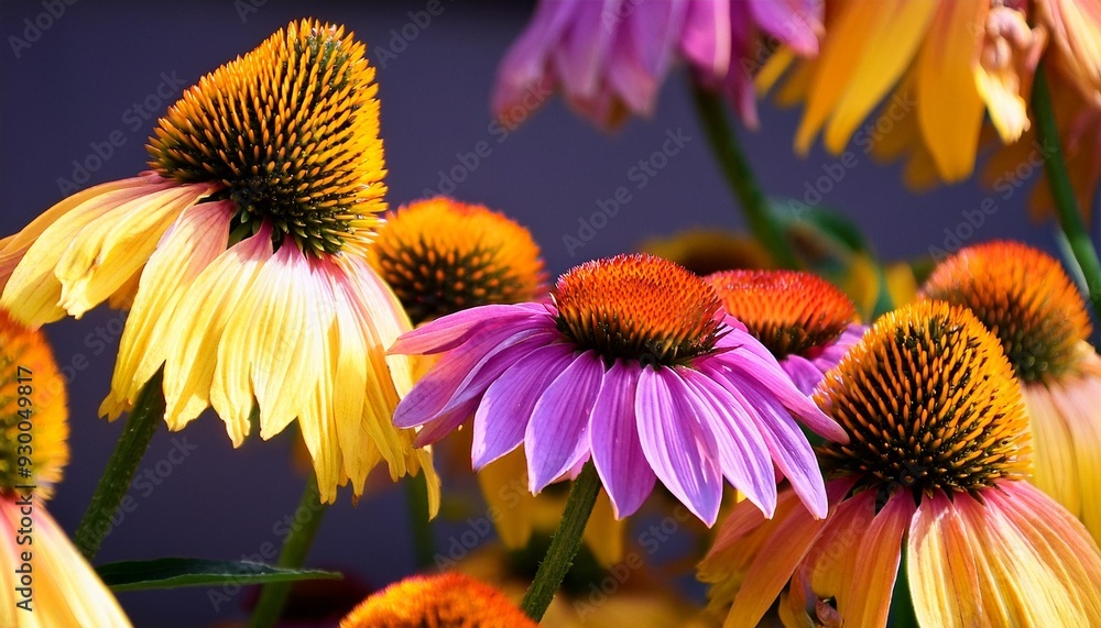 Wall mural purple and yellow echinacea cone flowers