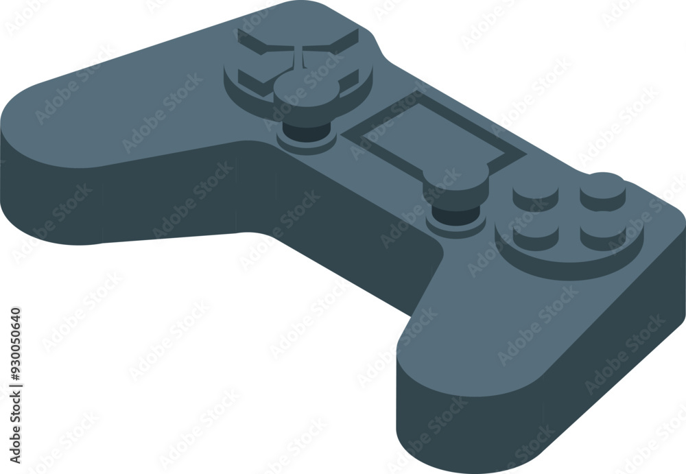 Poster dark grey gamepad with buttons and d pad lying horizontally, isometric view
