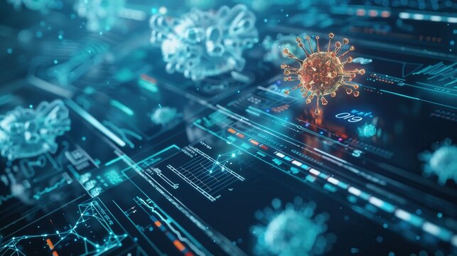 Immune analysis, closeup, digital immune function, futuristic medical tools