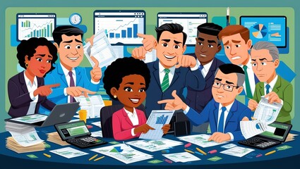 "Collaborative Tax Planning: A Diverse Team Analyzing Financial Data"