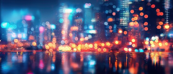 City lights at night with bokeh effect 