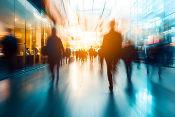 Daytime Activity in a Modern Business Workplace with People Arriving. motion blur